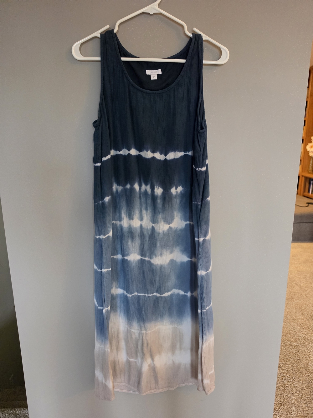 Tie-Dye Scoop Neck Maxi Tank Dress - Blue and Cream